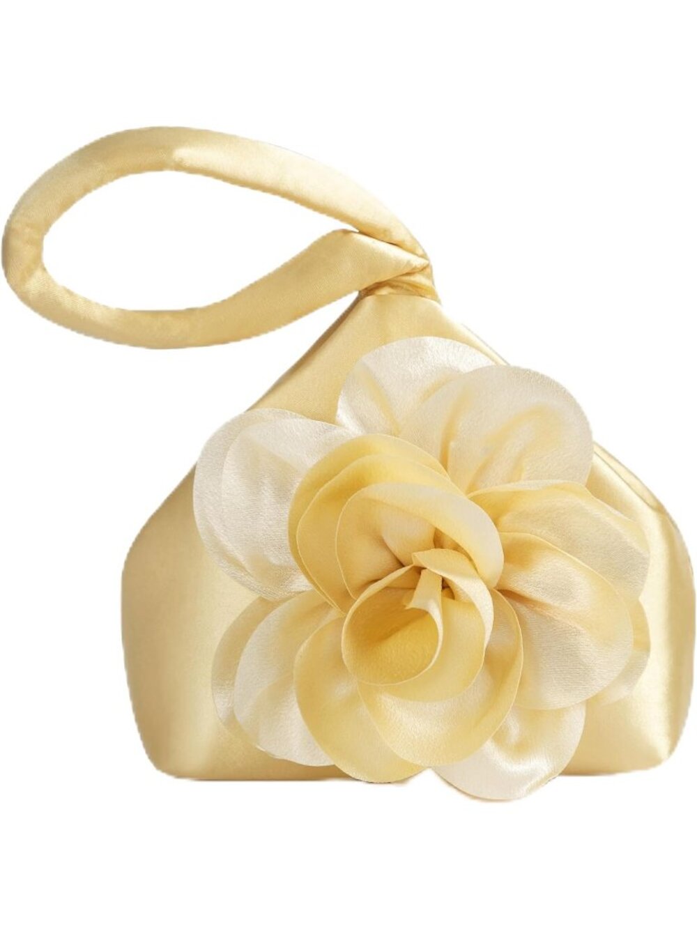 Women's Gold Flower Satin Style Evening Bags Triangle Zipper Clutch Purses